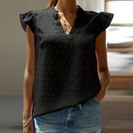 Women's Tanks Women Loose Fit Top Stylish V-neck Tank Tops With Flying Sleeves Solid Color Dot Jacquard Decor Streetwear For Summer