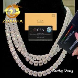 Hot Selling 13Mm Baguette Diamond Moissanite Sier Iced Out Hip Hop Necklace Lab Grown Tennis Chain