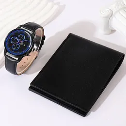 Wristwatches DEYROS Men Watch Luxury Wallet Set Fashion Business Black Leather Quartz Wrist Watches For Gift Relogio Masculino