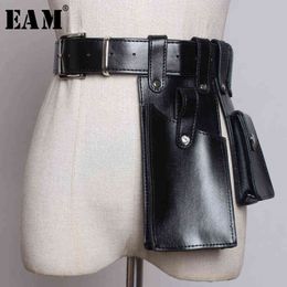 EAM 2022 New Spring Summer Pu Leather Black Buckle Orange Mini-bag Personality Long Belt Women Fashion Tide All-match JW655 AA220312 332m