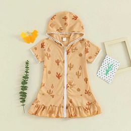 One-Pieces Kids Toddler Little Girl Hooded Swim Cover Up Towel Terry Swimsuit Wraps Zip Up Bathing Suit Robe Pool Beach Coverups Dress H240508