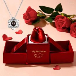 Necklace Earrings Set Hexagram Projection With Luxury Rose Gift Box 100 Languages I Love You Pendant 2024 Romantic Accessories Wholesale