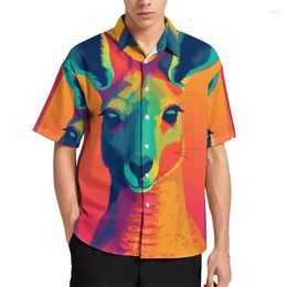 Men's Casual Shirts Graffiti Kangaroo 3D Printed Blouses For Men Clothes Hawaiian Animal Graphic Beach Streetwear Boy Short Sleeve Y2k Tops