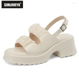 Dress Shoes SIMLOVEYO Design Female Sandals Thick Heel Platform Back Strap 33 Big Size 41 42 43 Soft Fashion Daily Spring Purple Color