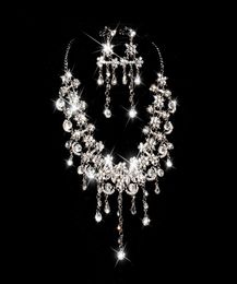 Sparkly Bling Crystals Diamond Necklace Jewelry Sets Bridal Earrings Rhinestone Crystal Party Wedding Accessories5973136