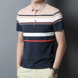 Summer Mens Polo Shirts Short Sleeve Business Stripes Print Clothing Daily Casual Tops Sportwear Tshirt 240418