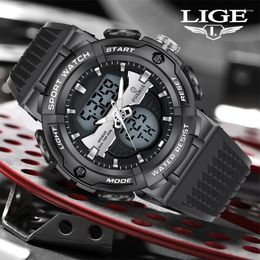 Wristwatches LIGE Top Military Men's Watches 5Bar Waterproof Sport Wristwatch LED Quartz Clock Male Relogio Masculino