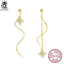 Stud ORSA JEWELS Unique 925 Sterling Silver Snowflake Drop Earrings Suitable for Women Korean Pendant Christmas Jewelry Gifts HOE15 Q240507