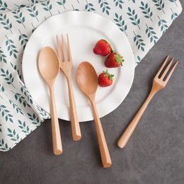 Dinnerware Sets Thick Handle Natural Wooden Spoon Fork Portable Tableware Cutlery Travel Environmental Kitchen Tool