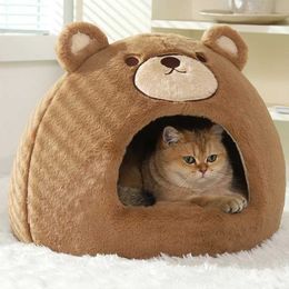 Cat Beds Furniture HOOPET Cats House Dogs Bed Indoor Sleeping Bed Soft Cat Cave Winter Warm Kitten Nest Puppy Kennel Pet Products d240508