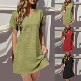 Casual Dresses Elegant Women Beach Summer Style V Neck Short Sleeve Feminino Vestido T Shirt Cotton Plus Size Ladies Dress