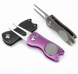 New Metal Foldable Golf Divot Repair Tool with Magnetic Ball Marker and Pop-up Button Green Tool Accessories Gift For Golfer