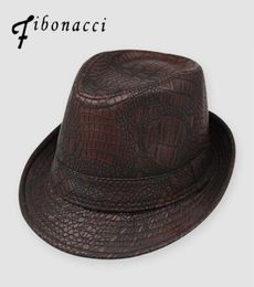 Fibonacci Hats For Men England Fedora Jazz Hat Mans Vintage PU Leather Winter Panama Cap Bowler Hat Cap Classic Version Gentlema5714029