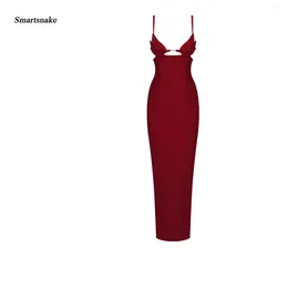 Casual Dresses Cut Out Long Backless Sleeveless Spaghetti Strap High Split Maxi Dress Elegant Party Club Midi Bodycon Sprinkle Red Outfits