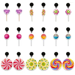 Stud Earrings Colour Lollipop Print Acrylic Black Pendant Cartoon Girl Character