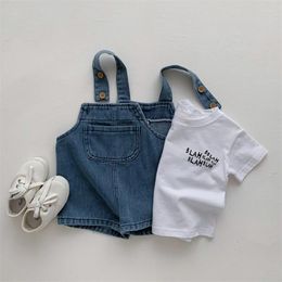 Clothing Sets 2pc/set Fashion Baby Summer Clothes Set Children's Short Sleeved Suit Girls Boys T-shirt Denim Shorts Outfits