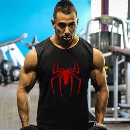 Men's Tank Tops Red Spider Print Summer Gym Tank Top Men Cotton Fitness Vest Bodybuilding Clothing Muscle Slveless Shirt Casual Sports Tanktop Y240507
