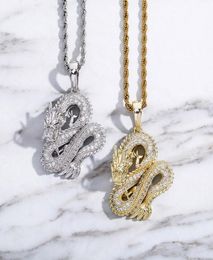 Cool Mens Necklace Gold Plated Iced Out CZ Dragon Pendant Necklace for Girls Women With 24inch Rope Chain3069876