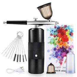 Home Beauty Instrument Nano fog spray mini air compressor kit brush paint gun for nail art tattoo craft cake Q240507