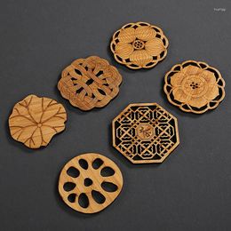 Table Mats Creative Lotus Flower Drink Coasters Wooden Round Cup Mat Tea Coffee Mug Placemat Home Decoration Kitchen Accessories