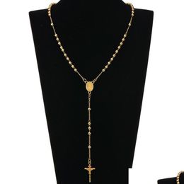 Pendant Necklaces Fashion Hip Hop Rosary Pray Bead Jesus Cross Long Pendants Necklace For Men Women289S Drop Delivery Jewellery Dhrnj