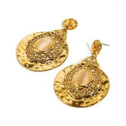 Dangle Earrings WILD & FREE Vintage Luxury Stainless Steel Drop For Women Opal Metal Textured Gold Plated Jewellery