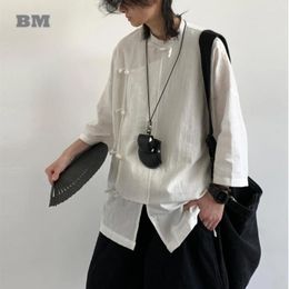 Men's Casual Shirts Summer Chinese Style Cotton Linen Shirt For Men Women Clothing Tai Chi Plus Size Top Korean Couple Three Quarter