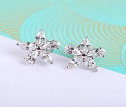 Brand Pure 925 Sterling Silver Earrings Star Full Diamond Stud White Gold 925 Sakura Flower6968251