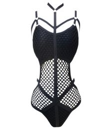 Black Sheer Knit Net Mesh Women Swimwear One Piece Swimsuit Female Bather Bathing Suit Swim Halter9478963