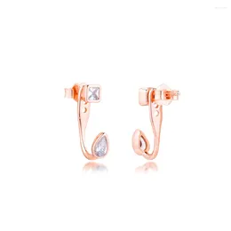 Stud Earrings Rose Geometric Shapes With Clear CZ Sterling-Silver-Jewelry For Women Luminous Brincos Oorbellen Pendientes