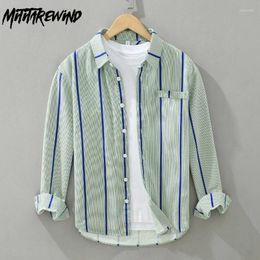 Men's Casual Shirts Spring Fresh Striped For Men Street Causal Fashion Full Sleeve Tops Lapel Slim Cotton Shirt Youth Chemise Homme