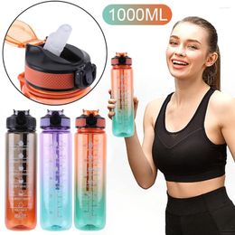 Water Bottles 1000ml Reusable With Handle Straw Bottle Large Capacity For Outdoor Travel Gym Fitness