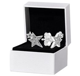 Authentic 925 Silver Asymmetric Stars Stud Earrings Original box for P Girl Earring set2100779