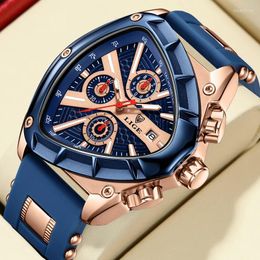 Wristwatches LIGE Sports Triangle Mens Watches Luminous Pointers Fashion Rubber Strap Military Irregular Quartz Wristwatch Waterproof Watch