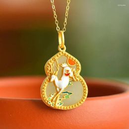 Chains Cute Enamel Small Deer Necklace For Women Vintage Style Classic Natural An Jade Pendant Ancient Gold Crafts Fine Jewellery