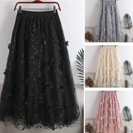 Casual Dresses Women High Waist Skirt Double-Layer Mesh Embroidery Flower Thigh Long Skirts For Tennis Midi PR Sale