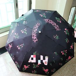 Fashion brand Round Head vinyl chic sunshade auto open triple fold umbrella Print Fashion brand sunshade