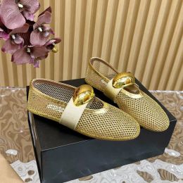 Hollowed Out Mesh Sandals Mule Designer Women Slides Sandals Ballet Flats Luxury Shoes Ballerinas Summer Sandal Mules Round Head Rhinestone