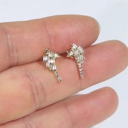 Stud Earrings Gold Color Shooting Star Earring Iced Out Bling Rectangle 5A Cubic Zirconia Fashion Women Girl Jewelry