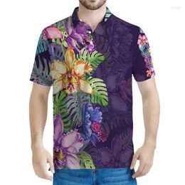 Men's Polos Tropical Cattleya Flower Pattern Polo Shirt Men Women Summer 3D Printed Floral T-Shirts Button Short Sleeves Lapel Tee Shirts