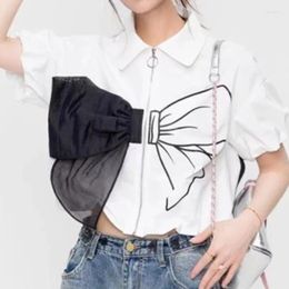 Women's Blouses 2024 Summer Design Bow White Shirt Blouse Slim Chic Temperament Short Sleeves. Womens Tops