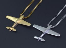 hip hop Aeroplane pendant necklaces for men luxury gold silver plane pendants Stainless steel cuban chain necklace Jewellery gifts fo9326284