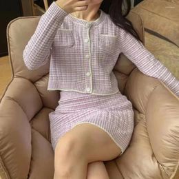 Work Dresses Two Piece Sets Womens Outifits Korean Temperament Long Sleeved Knitted Cropped Cardigan High Waisted Skirt Fashion Women Suits