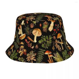 Berets Headwear Vintage Toxic Mushrooms Forest Accessories Bucket Hats Stylish Unisex Sun Hat Bohemian Boonie Lightweight Caps