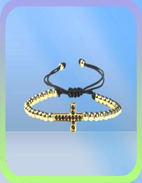 New Design Jewellery Wholesale 10pcs/lot Top Quality 4mm Brass Beads Micro Paved Black Cz Loyal Jesus Macrame Bracelet for Gift7935291