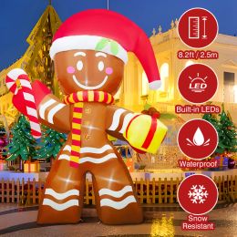 Decoration Glowing Christmas Inflatable Gingerbread Man LED Xmas Blow Up Yard Ornament For Outdoor Indoor Party Garden Christmas Decoration
