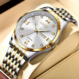 Wristwatches LIGE Top Man Watch Business Stainless Gold Quartz Wristwatch Date Week Luminous Watches Mens Relogios Masculino