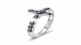 Unique European Women 925 Sterling Silver Black CZ Open Finger Ring for Girls GIFTS53537673094444