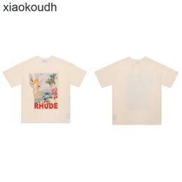 Rhude High end designer clothes for Angel Print Fashion Casual Hip Hop Loose Oversize Short sleeved T-shirt With 1:1 original labels