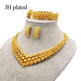 Nigeria Dubai Gold Colour Charm Jewellery sets African bridal wedding gifts party for women Bracelet Necklace earrings ring set colla9770531